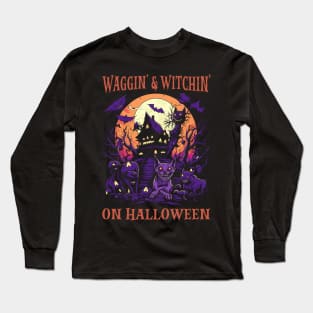 Waggin' & Witchin' Dog on Halloween Long Sleeve T-Shirt